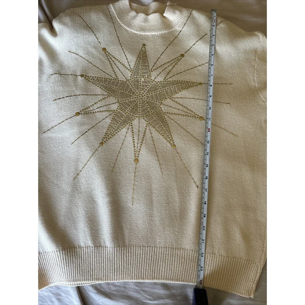 Vintage St John by Marie Gray Embellished Gold‎ & Cream Knit Sweater